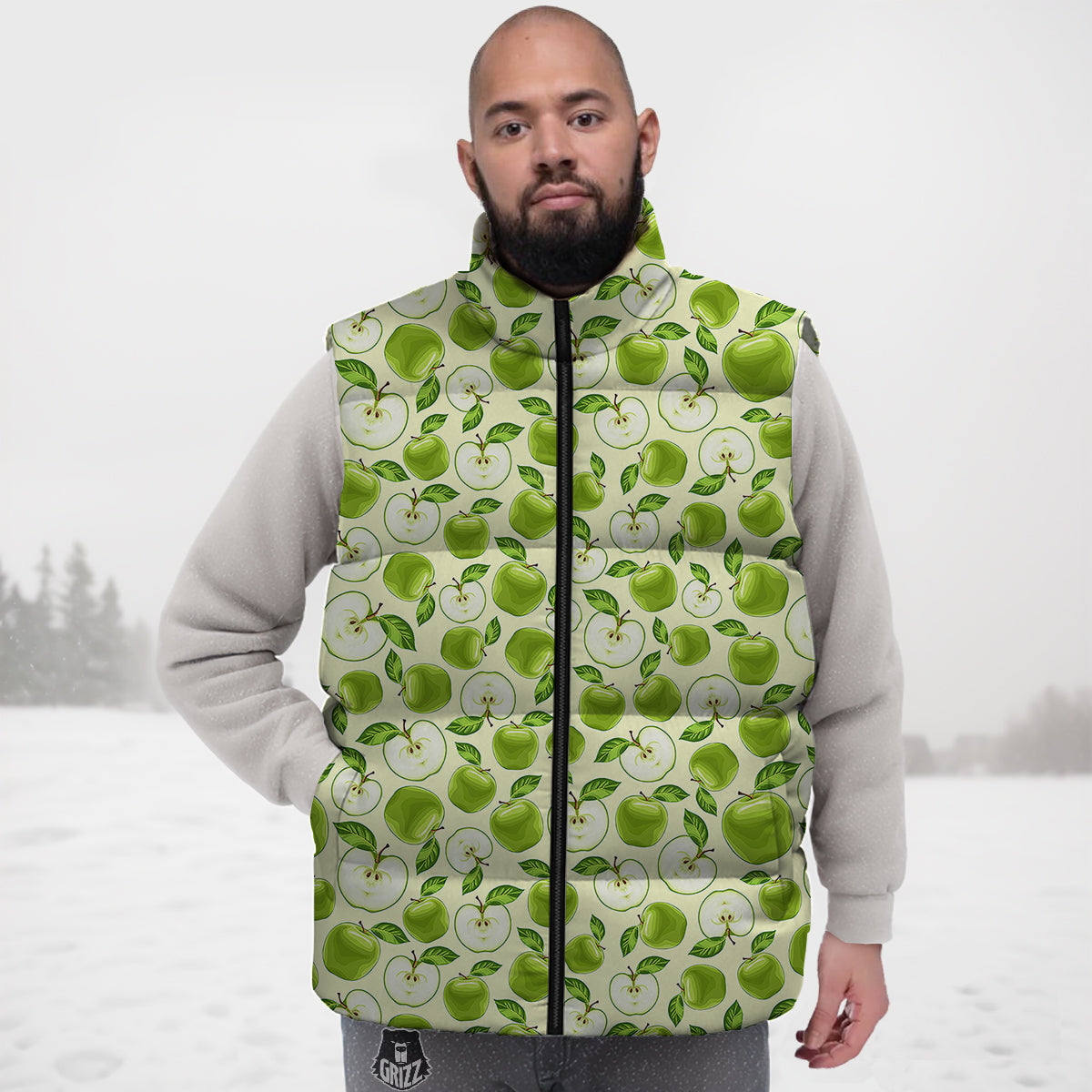 Apple Print Pattern Down Vest-grizzshop