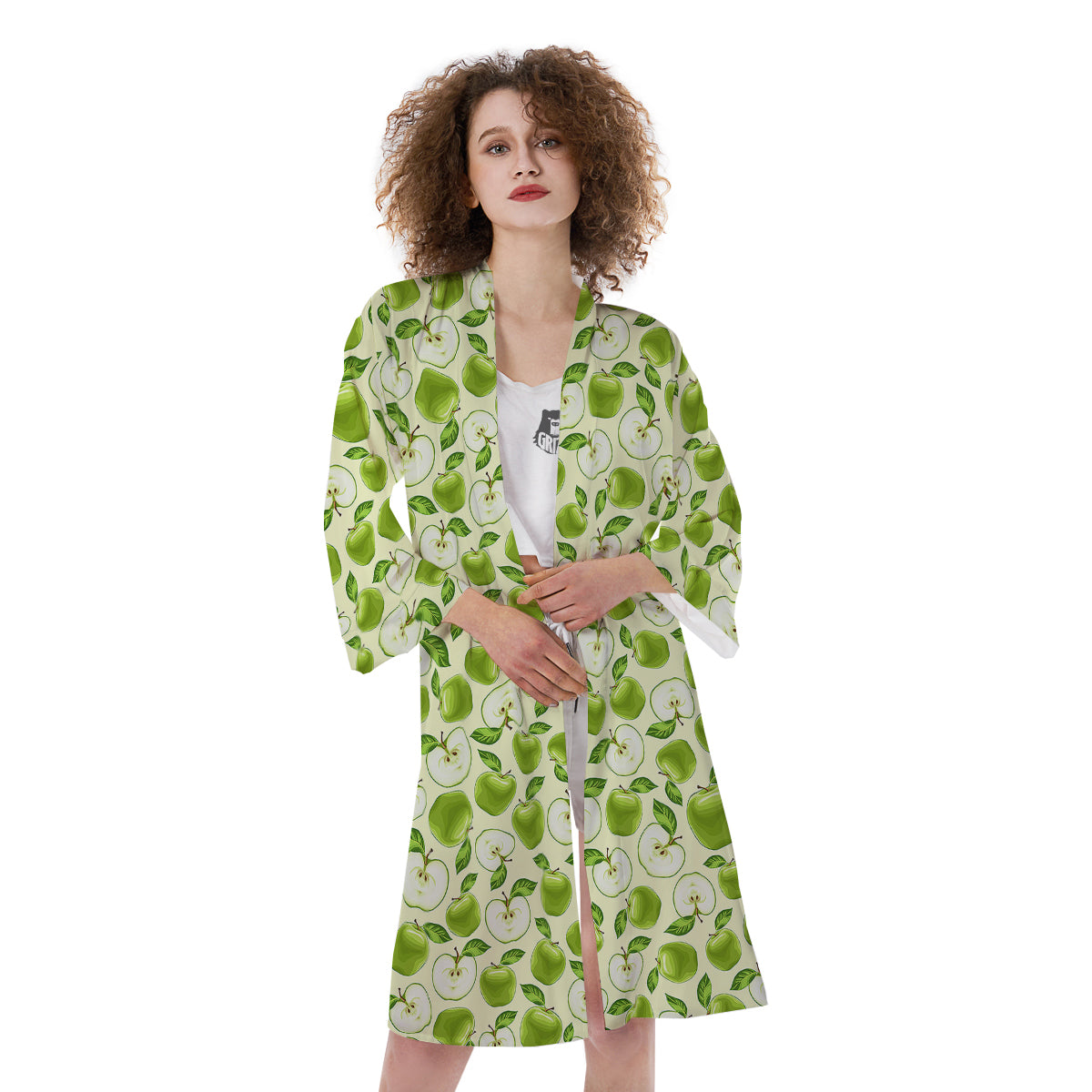 Apple Print Pattern Kimono-grizzshop