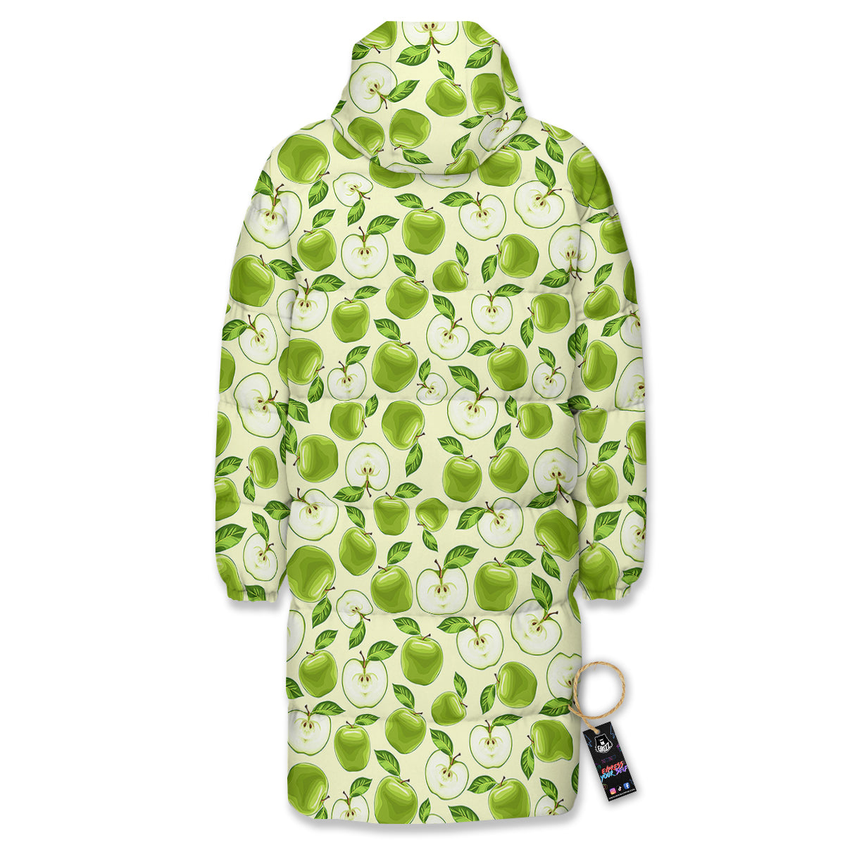 Apple Print Pattern Long Down Jacket-grizzshop