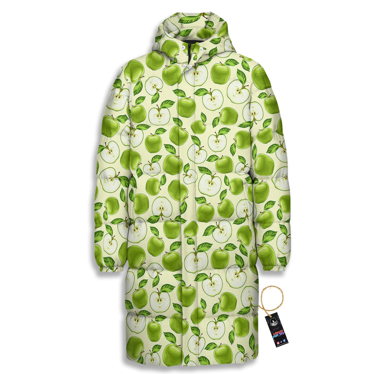 Apple Print Pattern Long Down Jacket-grizzshop