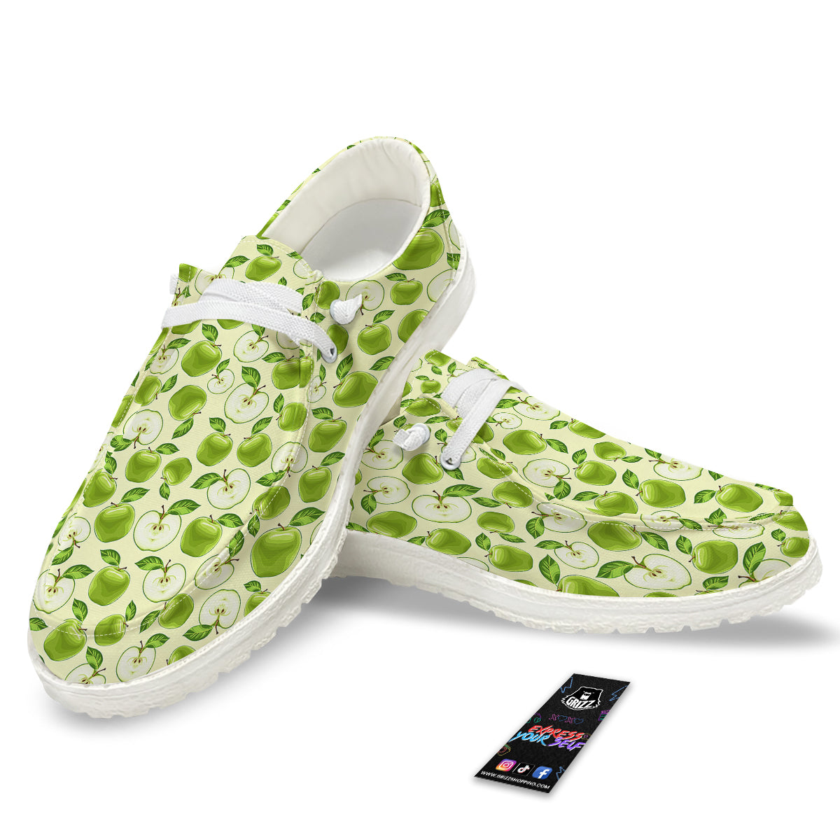 Apple Print Pattern White Loafers-grizzshop