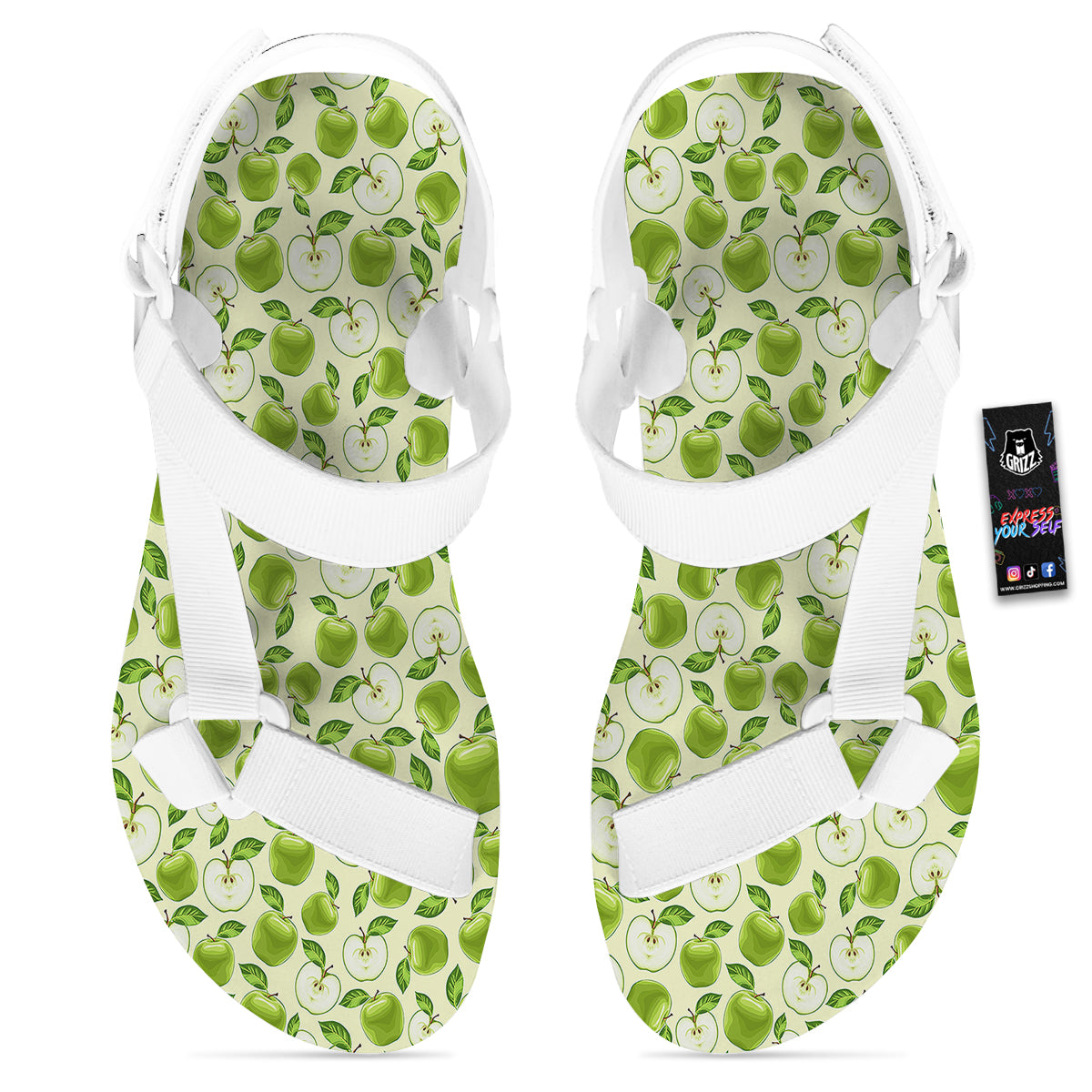 Apple Print Pattern White Open Toe Sandals-grizzshop
