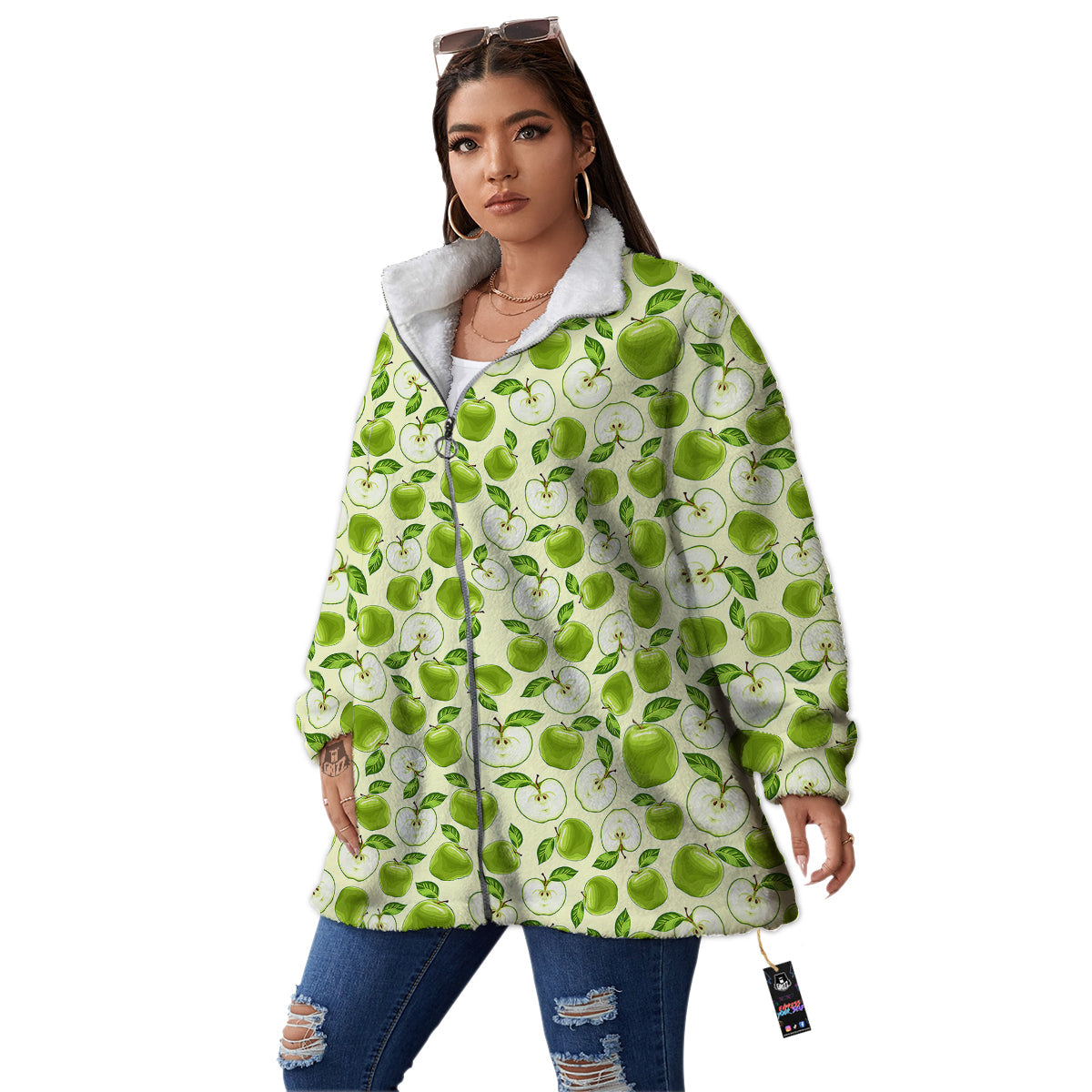 Apple Print Pattern Women's Sherpa Jacket-grizzshop