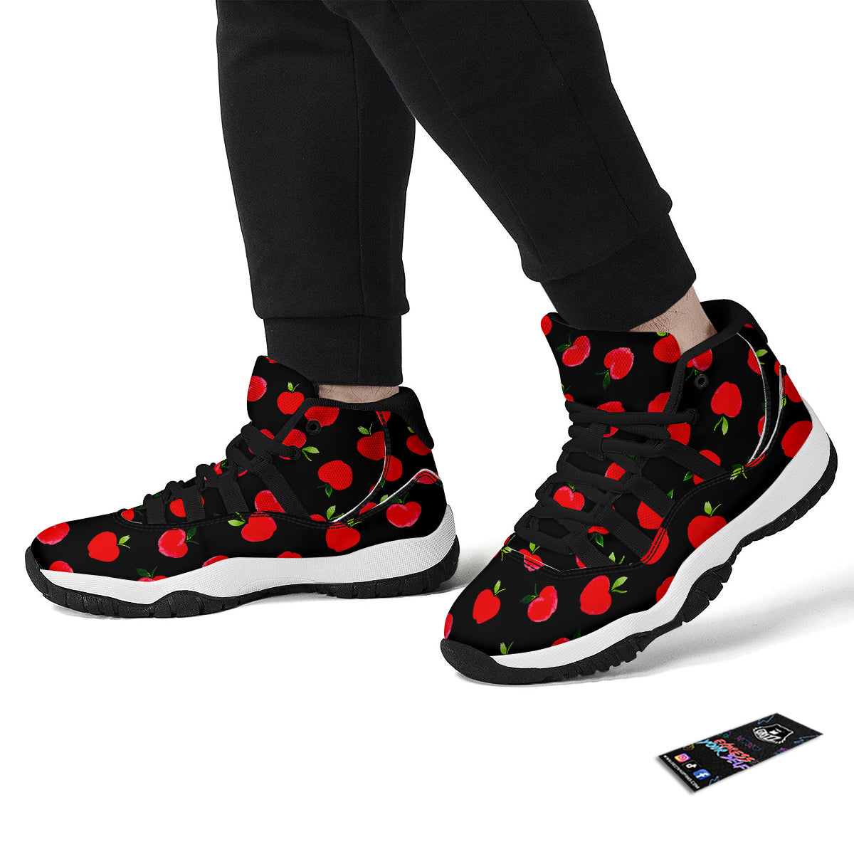 Apple Red Pattern Print Black Bball Shoes-grizzshop