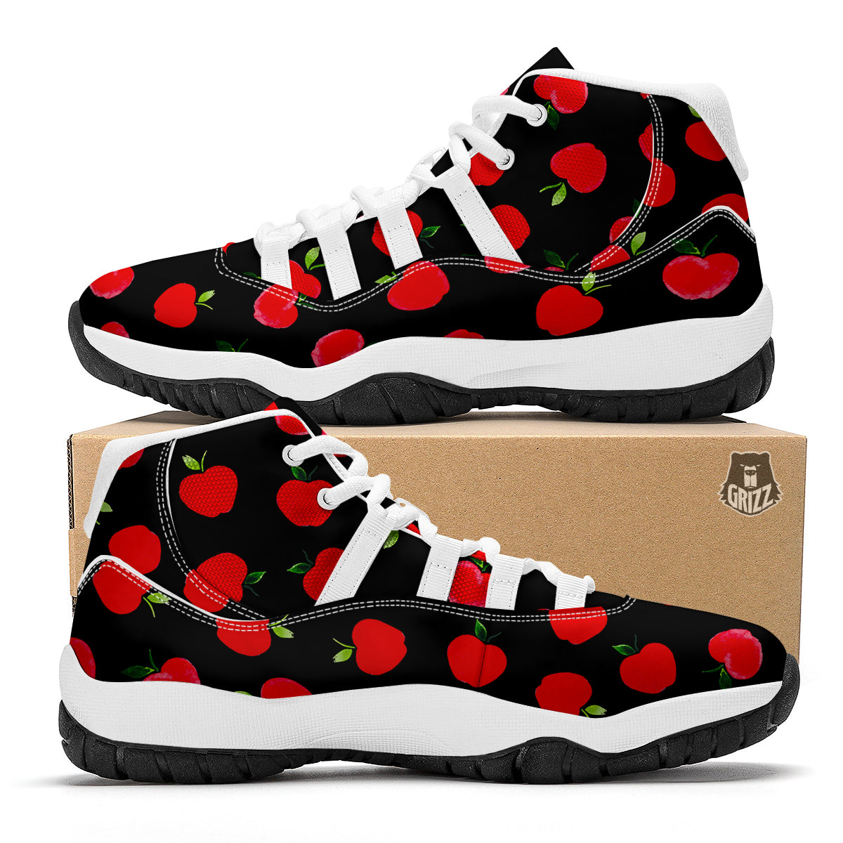 Apple Red Pattern Print White Bball Shoes-grizzshop