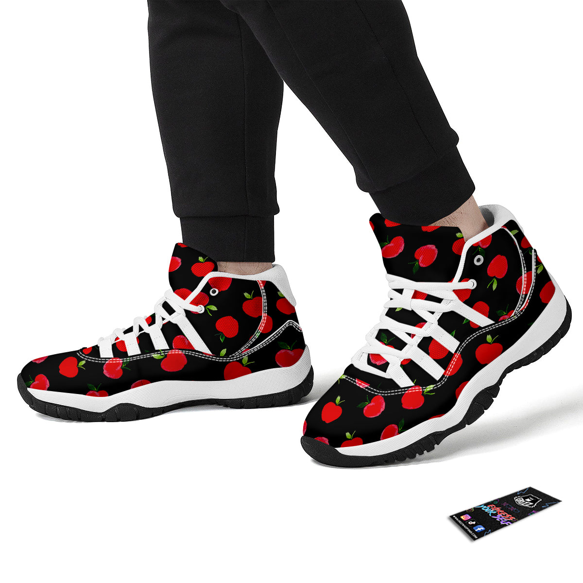 Apple Red Pattern Print White Bball Shoes-grizzshop