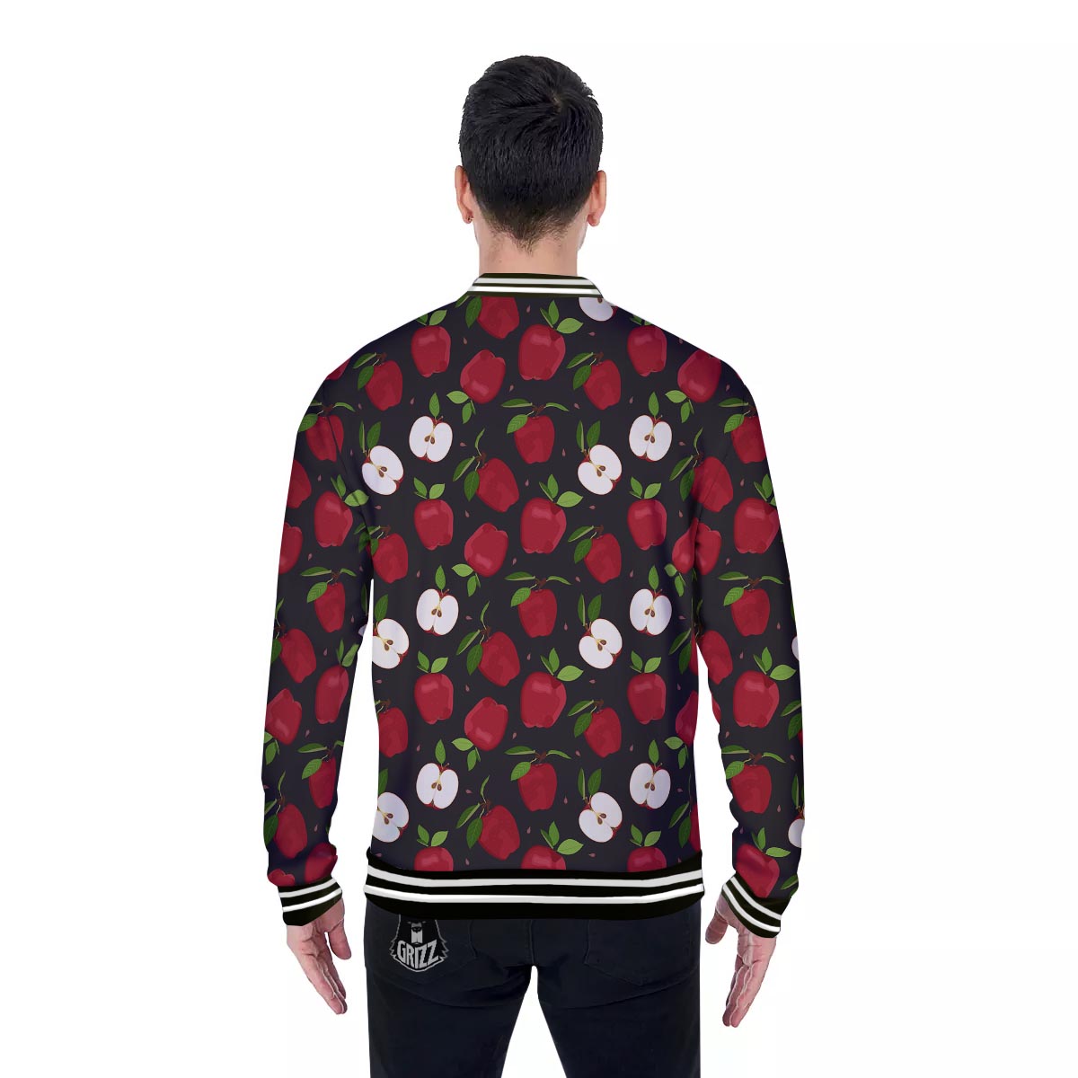 Apple Red Print Pattern Baseball Jacket-grizzshop