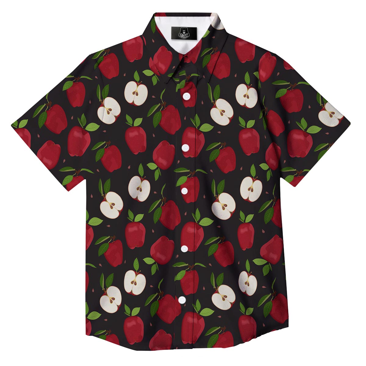 Apple Red Print Pattern Button Up Shirt-grizzshop