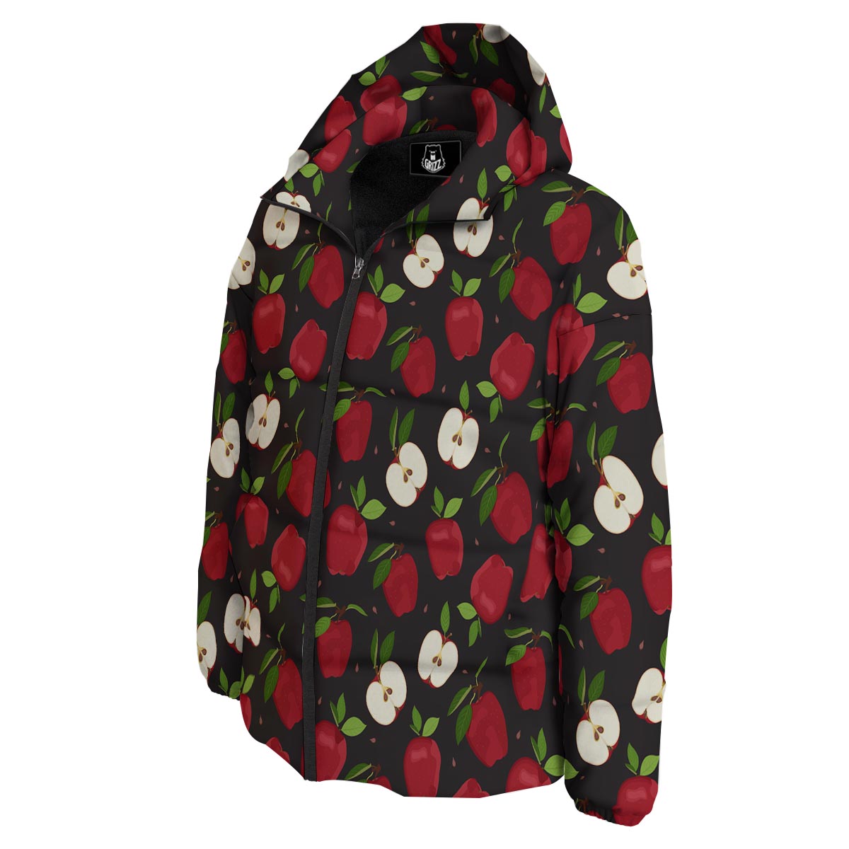 Apple Red Print Pattern Down Jacket-grizzshop
