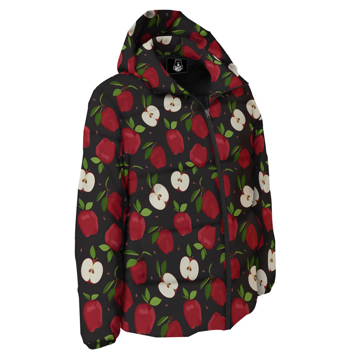 Apple Red Print Pattern Down Jacket-grizzshop