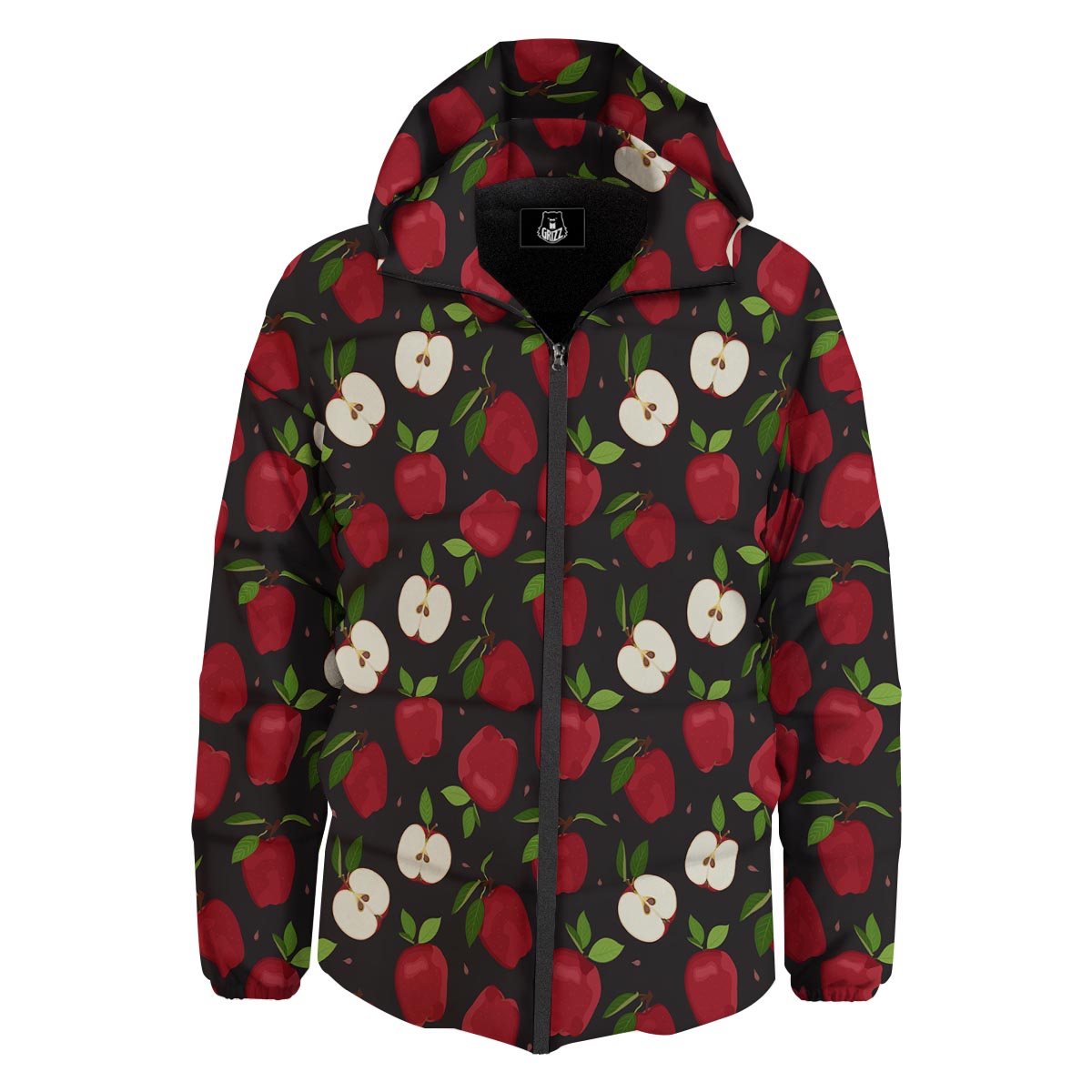 Apple Red Print Pattern Down Jacket-grizzshop