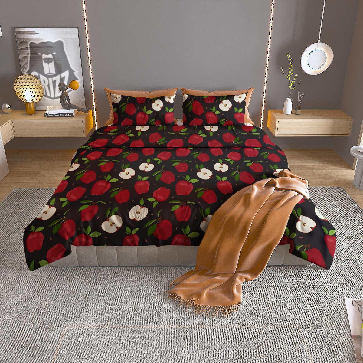 Apple Red Print Pattern Duvet Cover Bedding Set-grizzshop