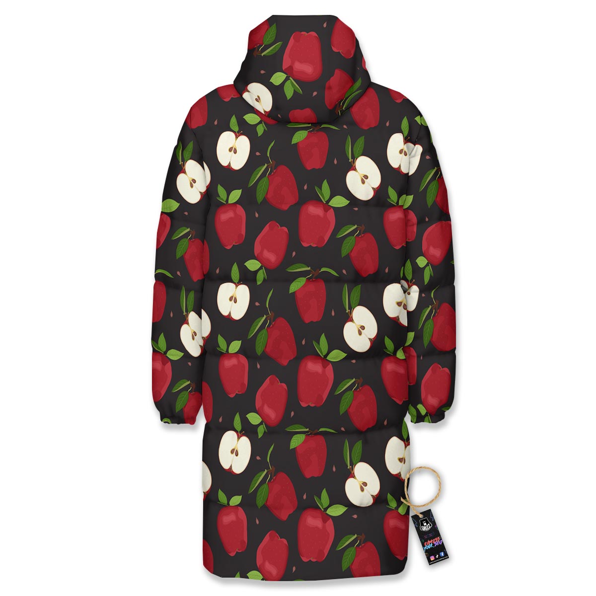 Apple Red Print Pattern Long Down Jacket-grizzshop