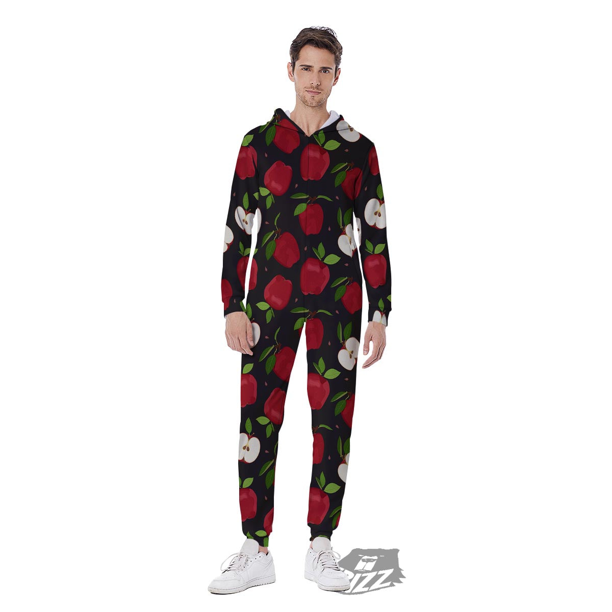 Apple Red Print Pattern Men's Jumpsuit-grizzshop