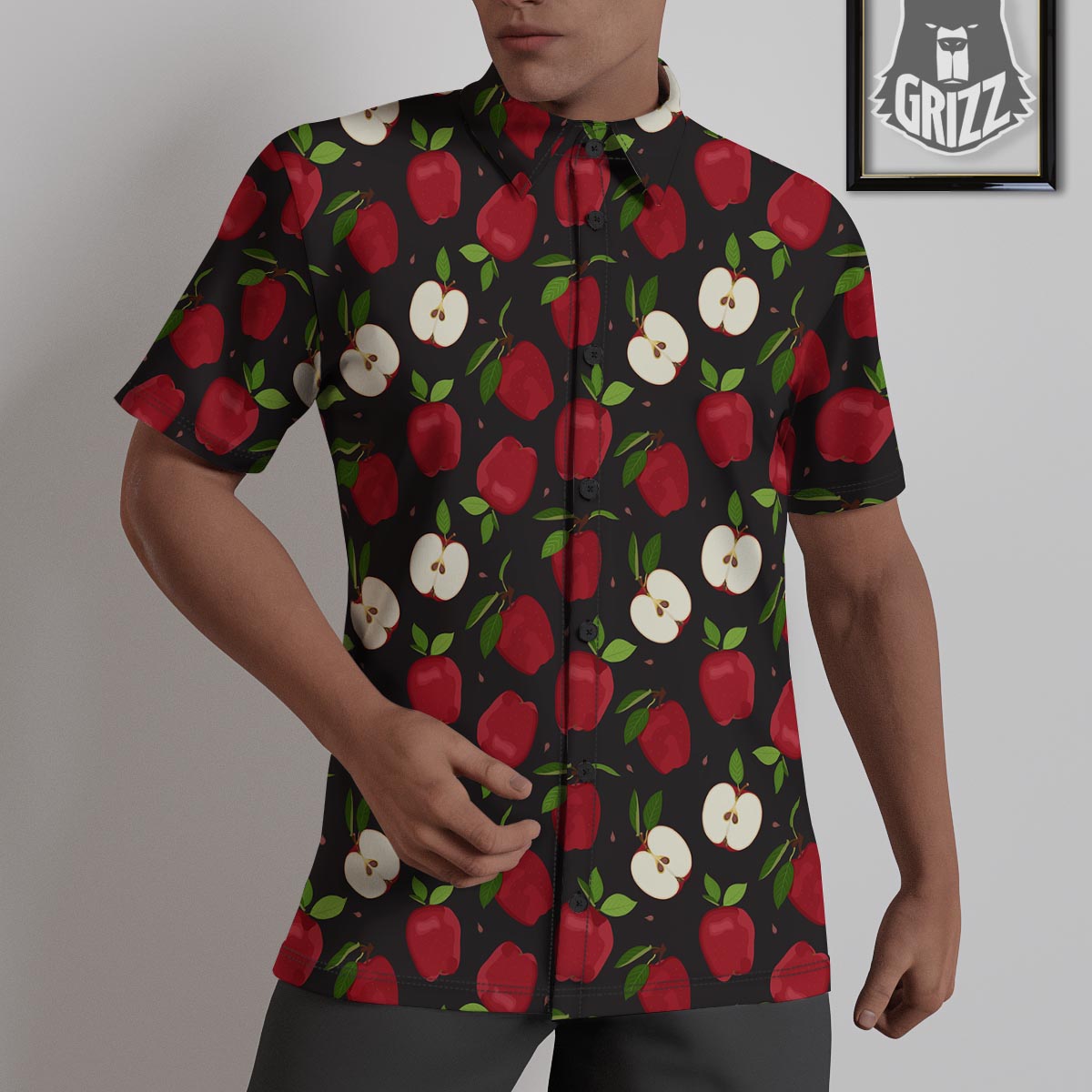 Apple Red Print Pattern Untucked Shirts-grizzshop
