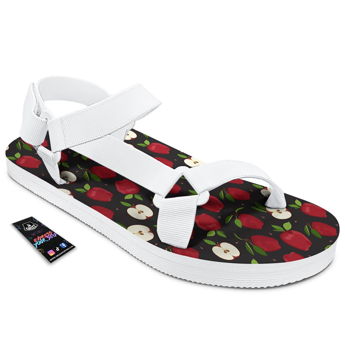 Apple Red Print Pattern White Open Toe Sandals-grizzshop
