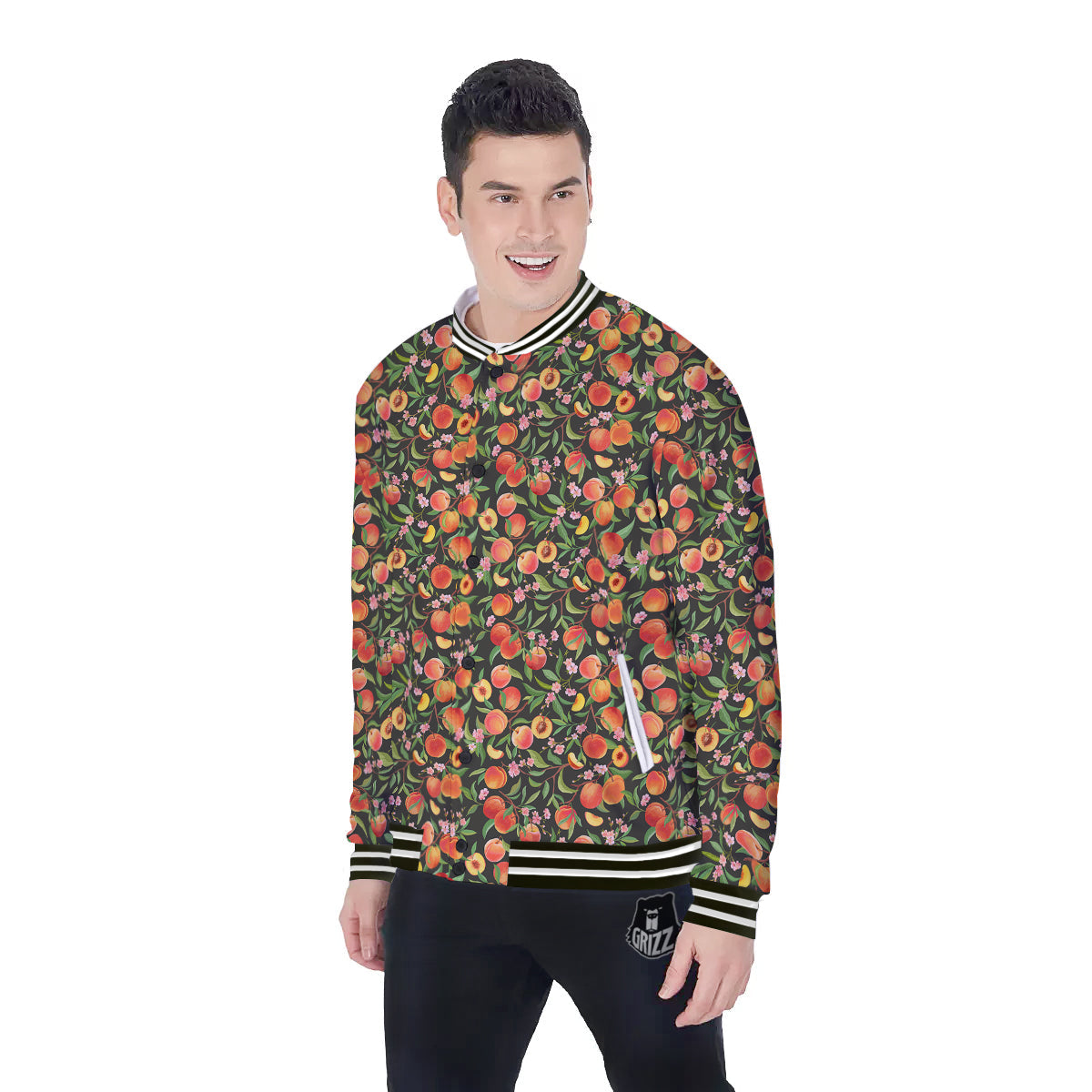 Apricot Print Pattern Baseball Jacket-grizzshop