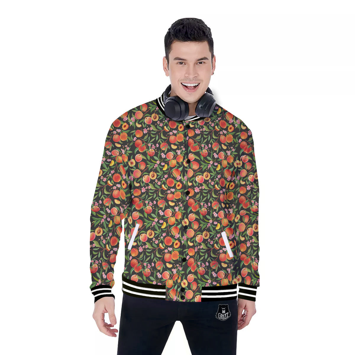 Apricot Print Pattern Baseball Jacket-grizzshop