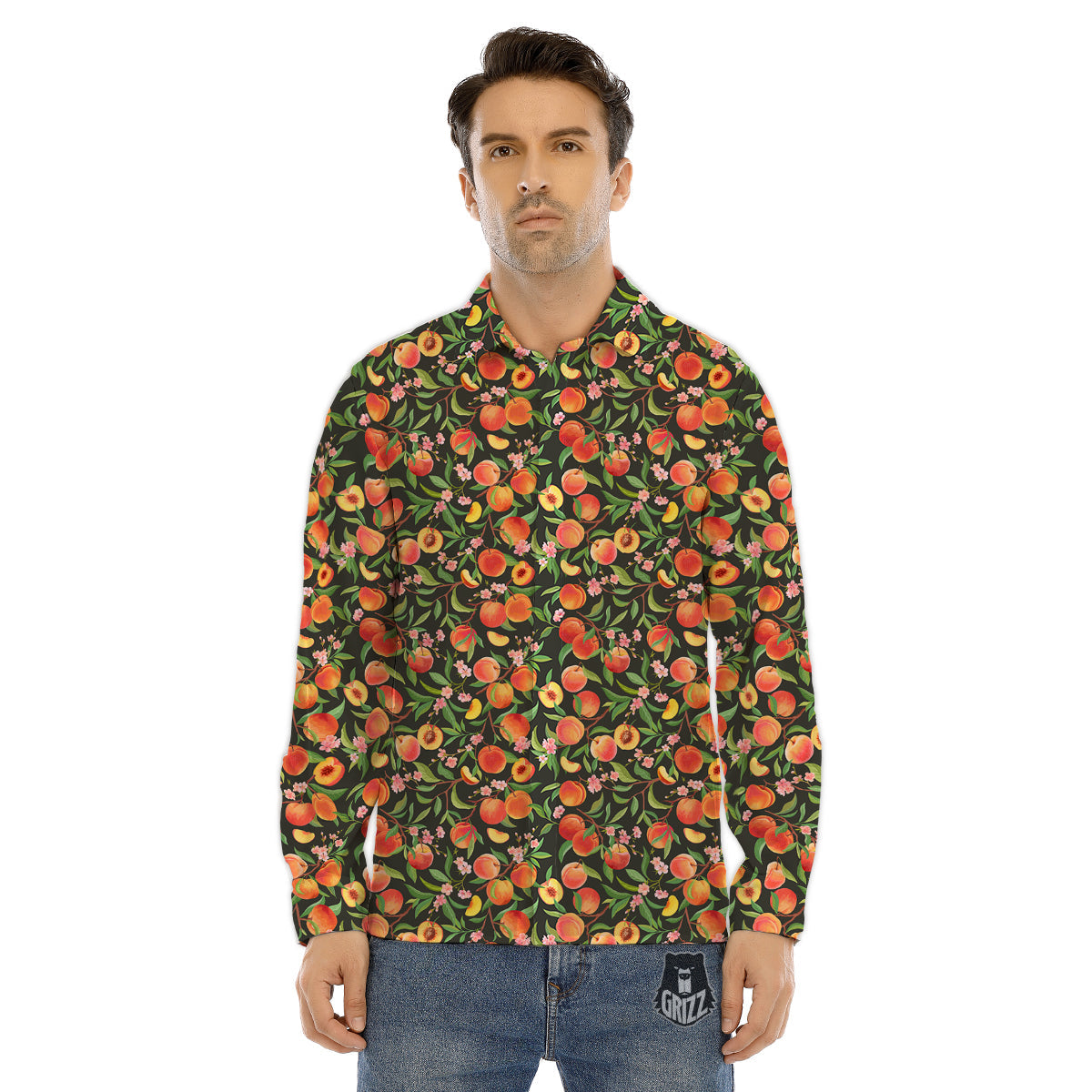 Apricot Print Pattern Men's Dress Shirts-grizzshop