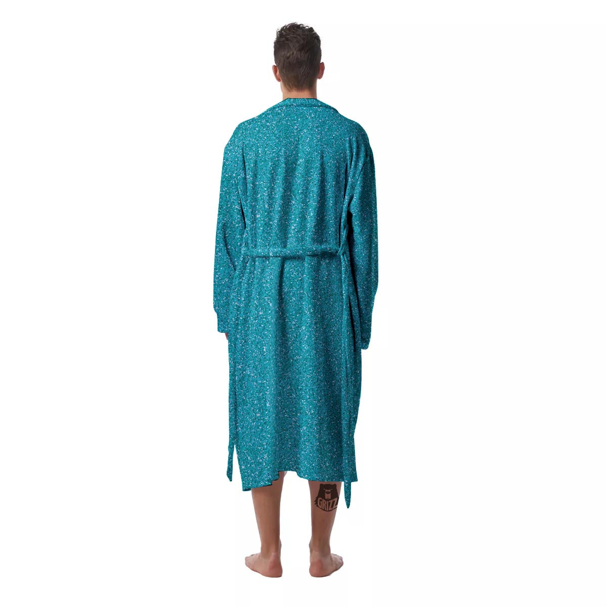 Aqua Glitter Artwork Print Men's Robe-grizzshop