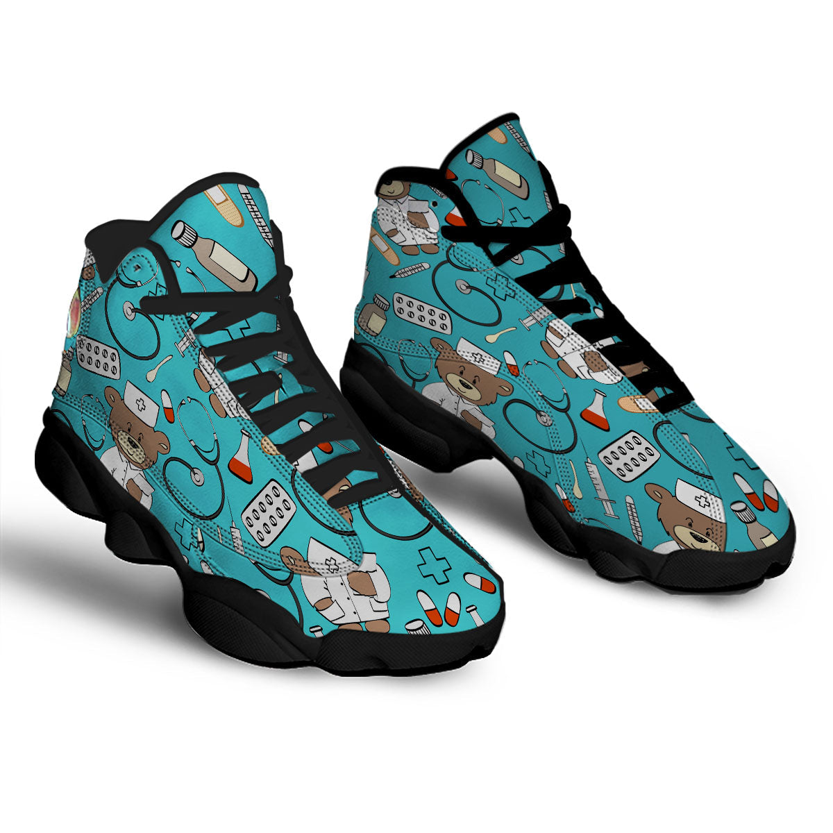 Aqua Teddy Bear Nurse Black Basketball Shoes-grizzshop