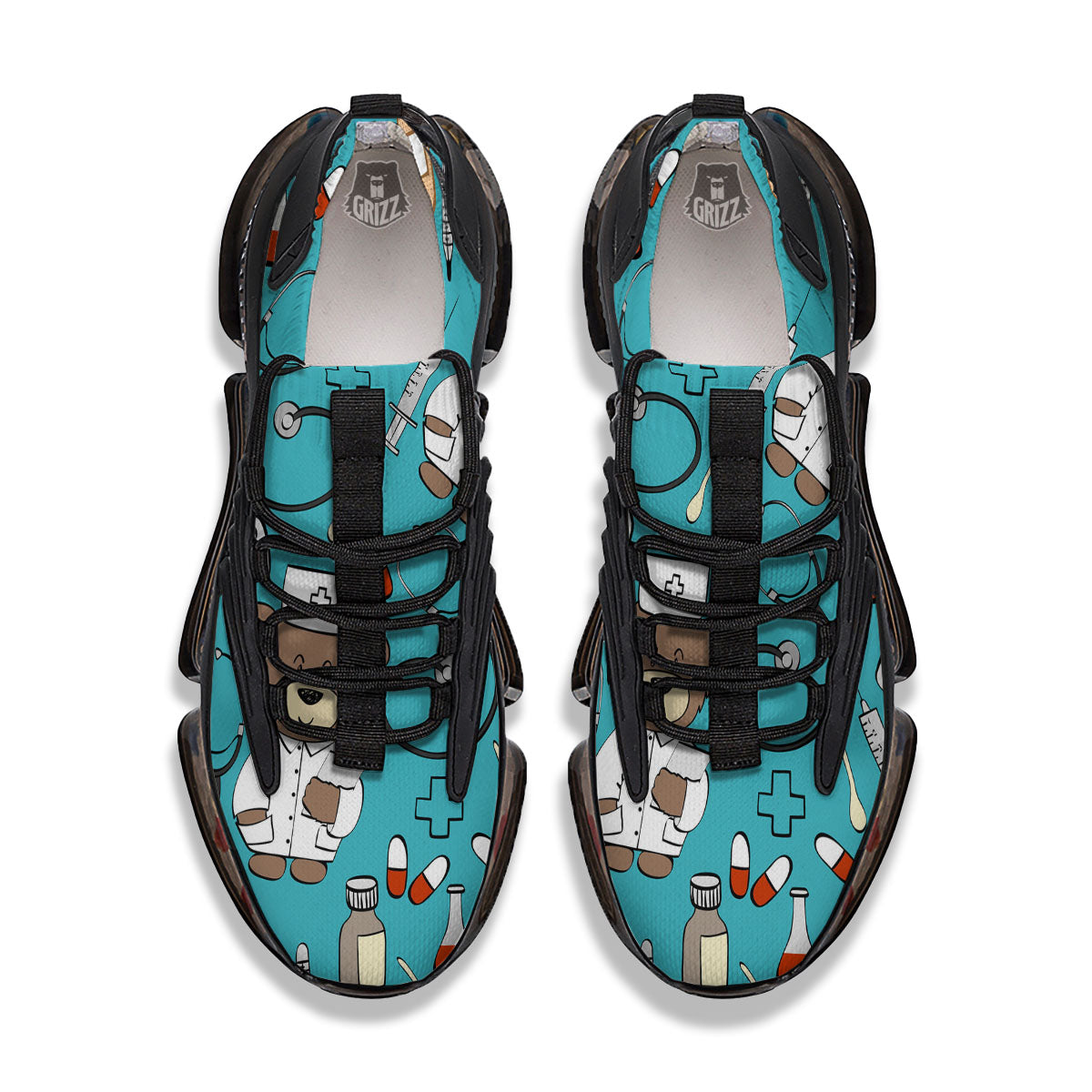 Aqua Teddy Bear Nurse Black Gym Shoes-grizzshop