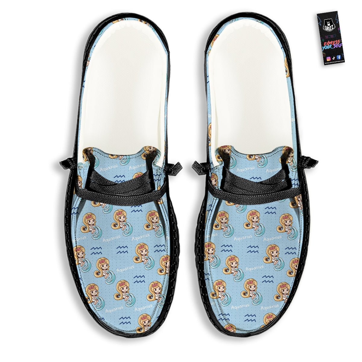 Aquarius Cute Cartoon Print Pattern Black Loafers-grizzshop