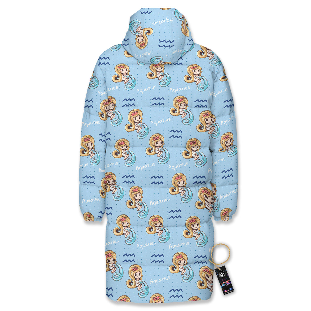 Aquarius Cute Cartoon Print Pattern Long Down Jacket-grizzshop