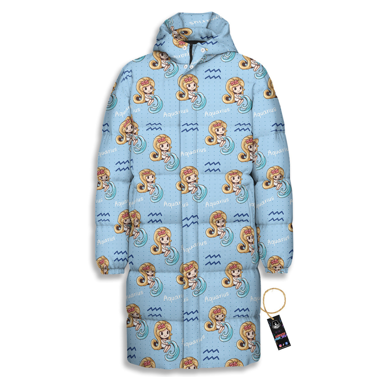 Aquarius Cute Cartoon Print Pattern Long Down Jacket-grizzshop
