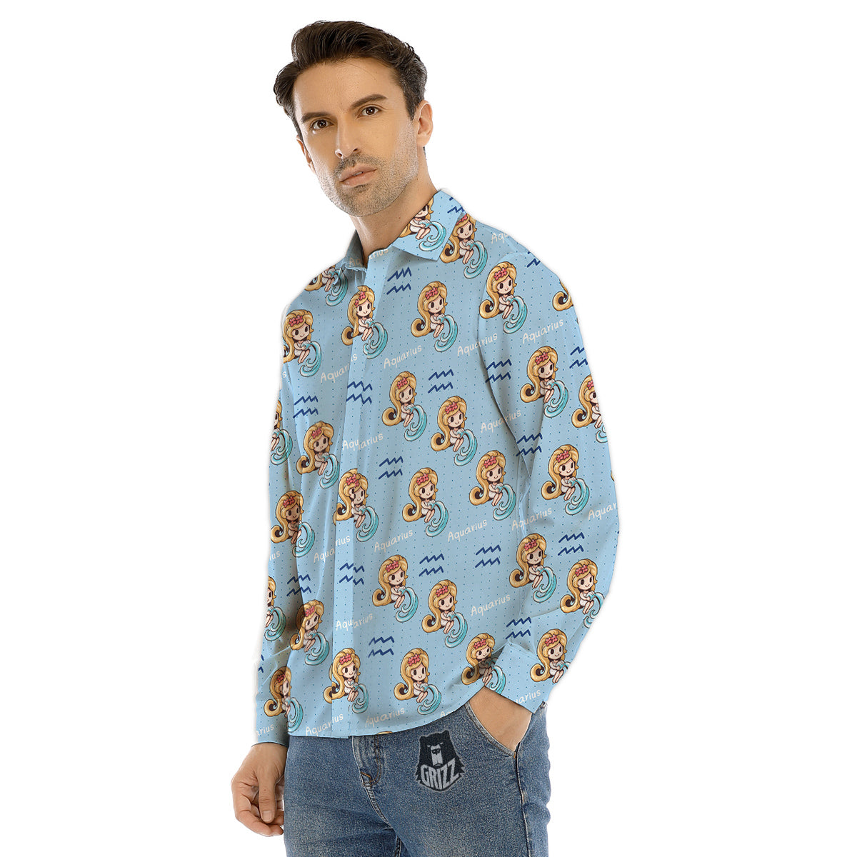 Aquarius Cute Cartoon Print Pattern Men's Dress Shirts-grizzshop