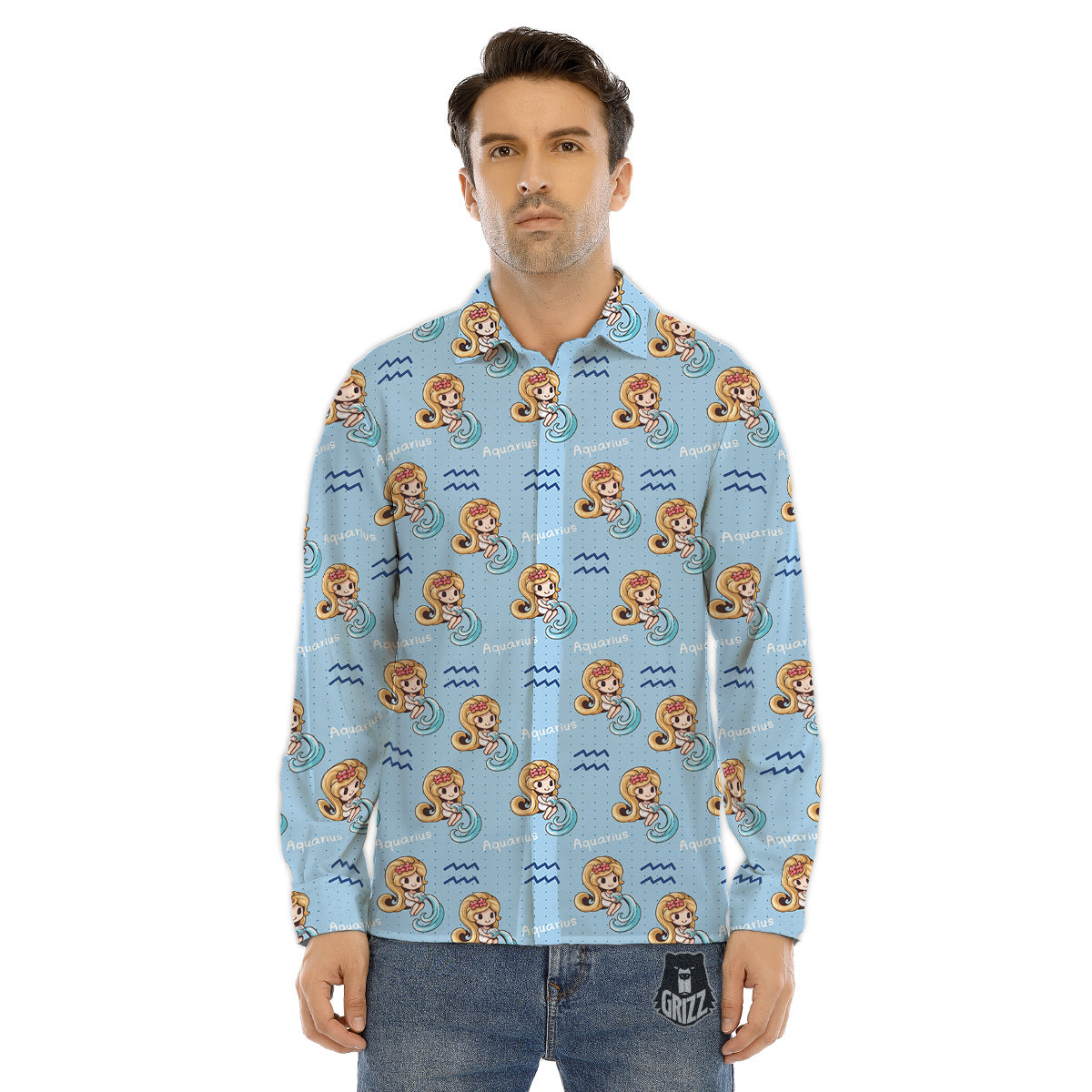 Aquarius Cute Cartoon Print Pattern Men's Dress Shirts-grizzshop