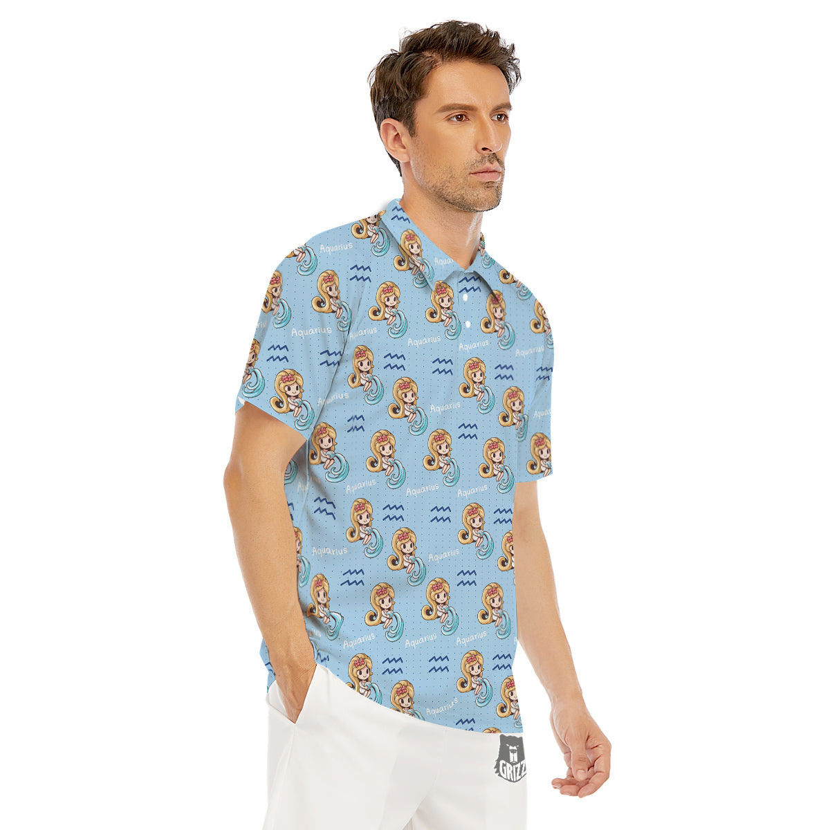 Aquarius Cute Cartoon Print Pattern Men's Golf Shirts-grizzshop