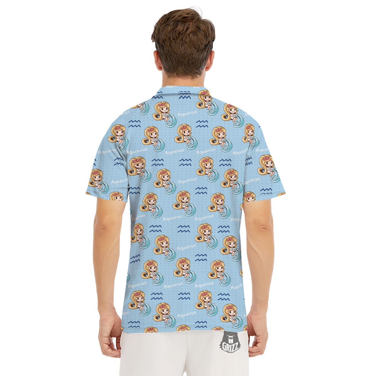 Aquarius Cute Cartoon Print Pattern Men's Golf Shirts-grizzshop