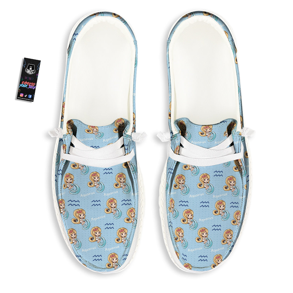 Aquarius Cute Cartoon Print Pattern White Loafers-grizzshop