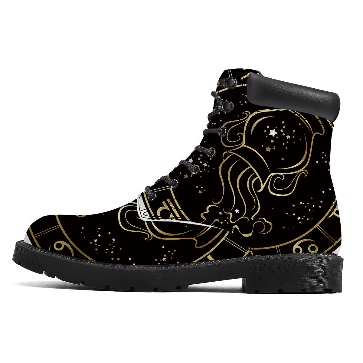 Aquarius Sign Black And Gold Print Boots-grizzshop