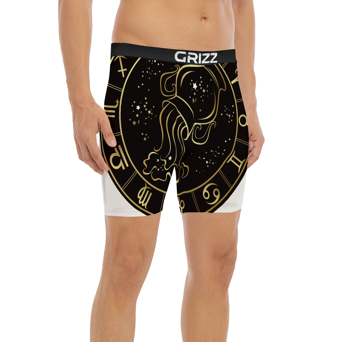 Aquarius Sign Black And Gold Print Boxer Briefs-grizzshop