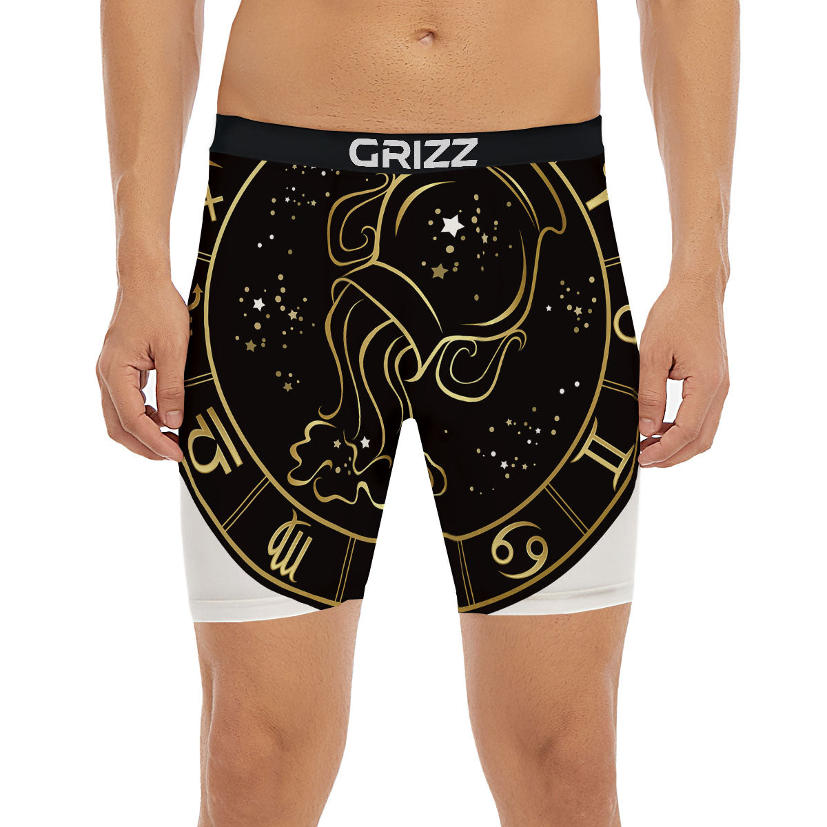 Aquarius Sign Black And Gold Print Boxer Briefs-grizzshop