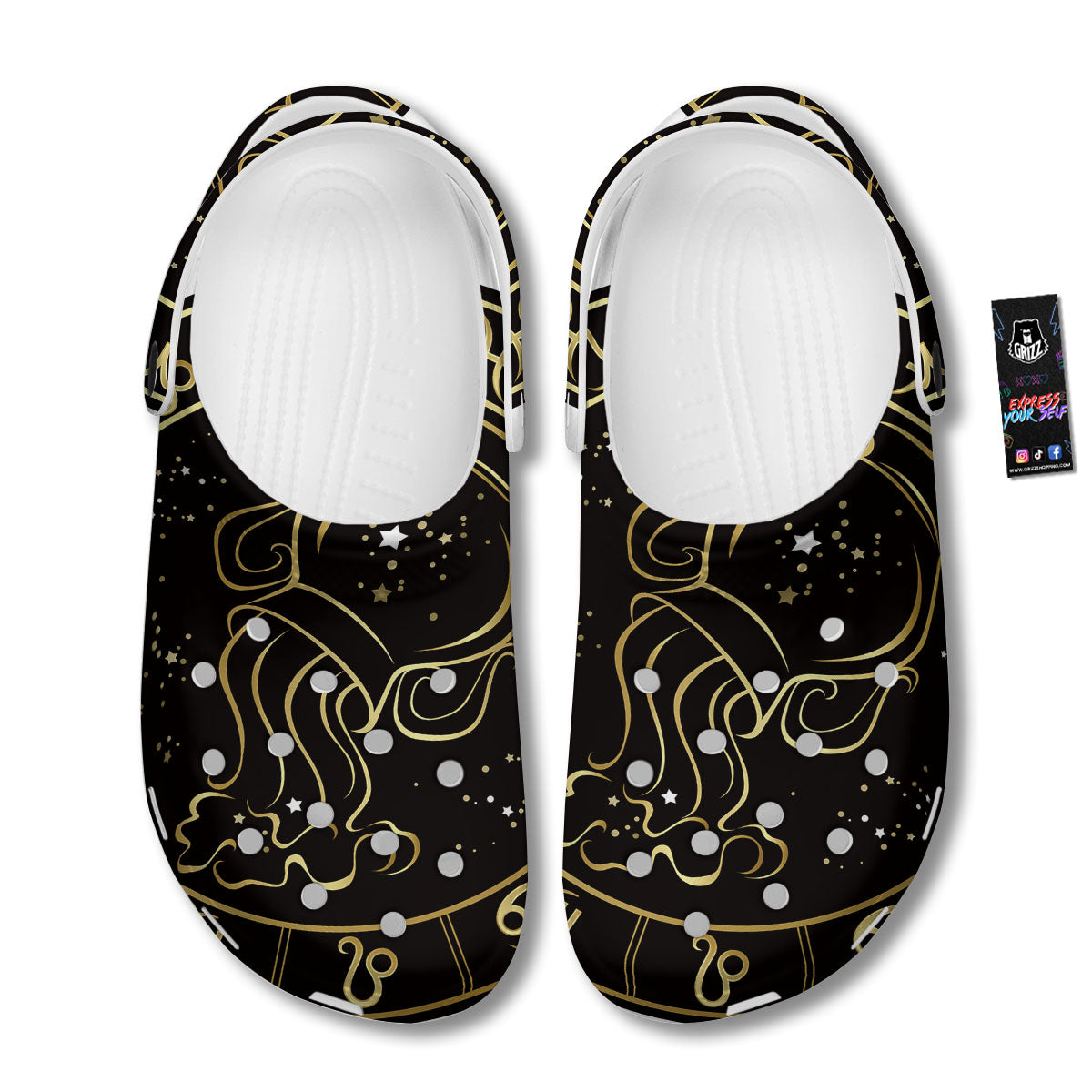 Aquarius Sign Black And Gold Print Clog-grizzshop