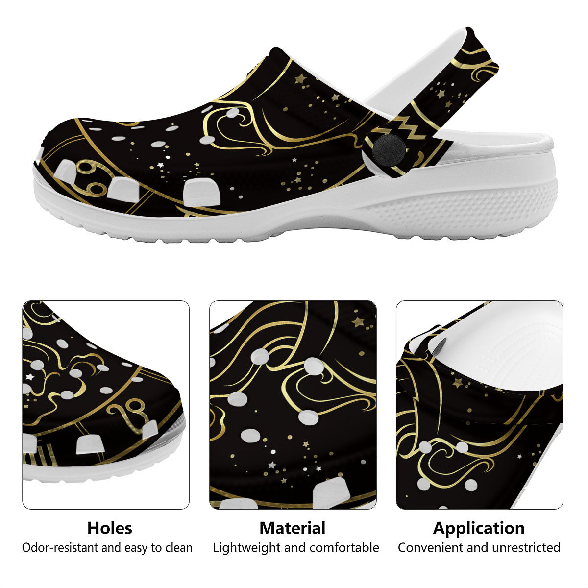 Aquarius Sign Black And Gold Print Clog-grizzshop