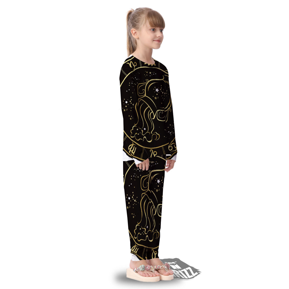 Aquarius Sign Black And Gold Print Kid's Pajamas-grizzshop