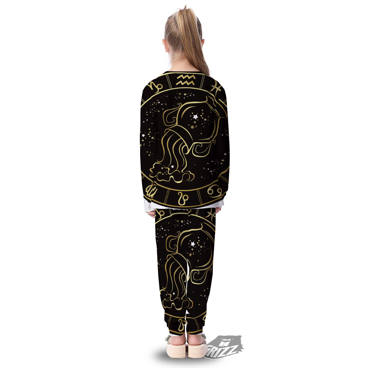 Aquarius Sign Black And Gold Print Kid's Pajamas-grizzshop