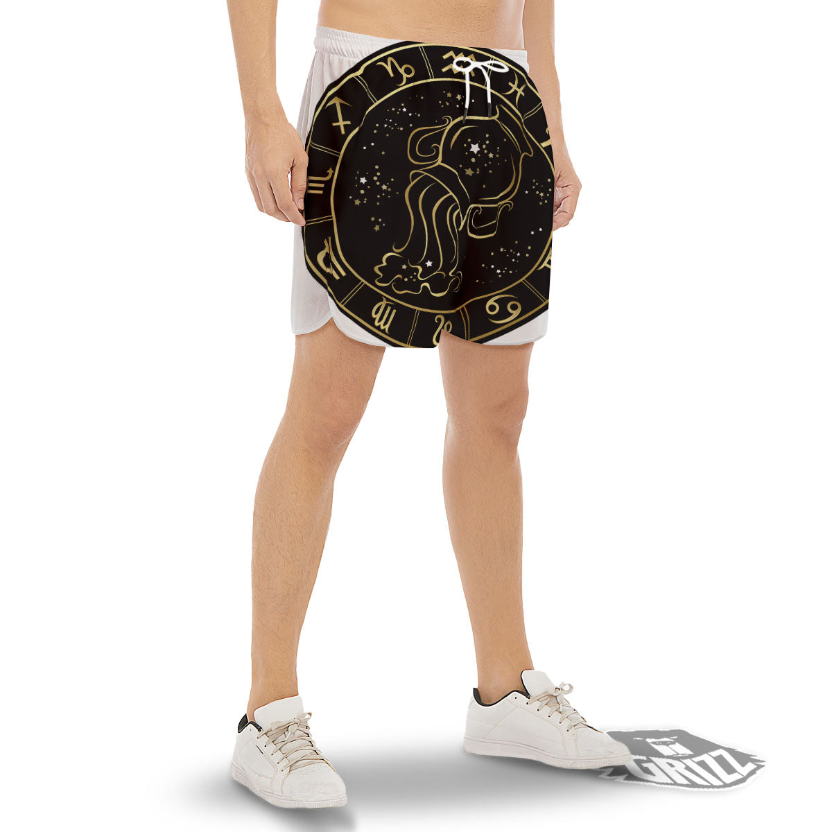 Aquarius Sign Black And Gold Print Men's Gym Shorts-grizzshop