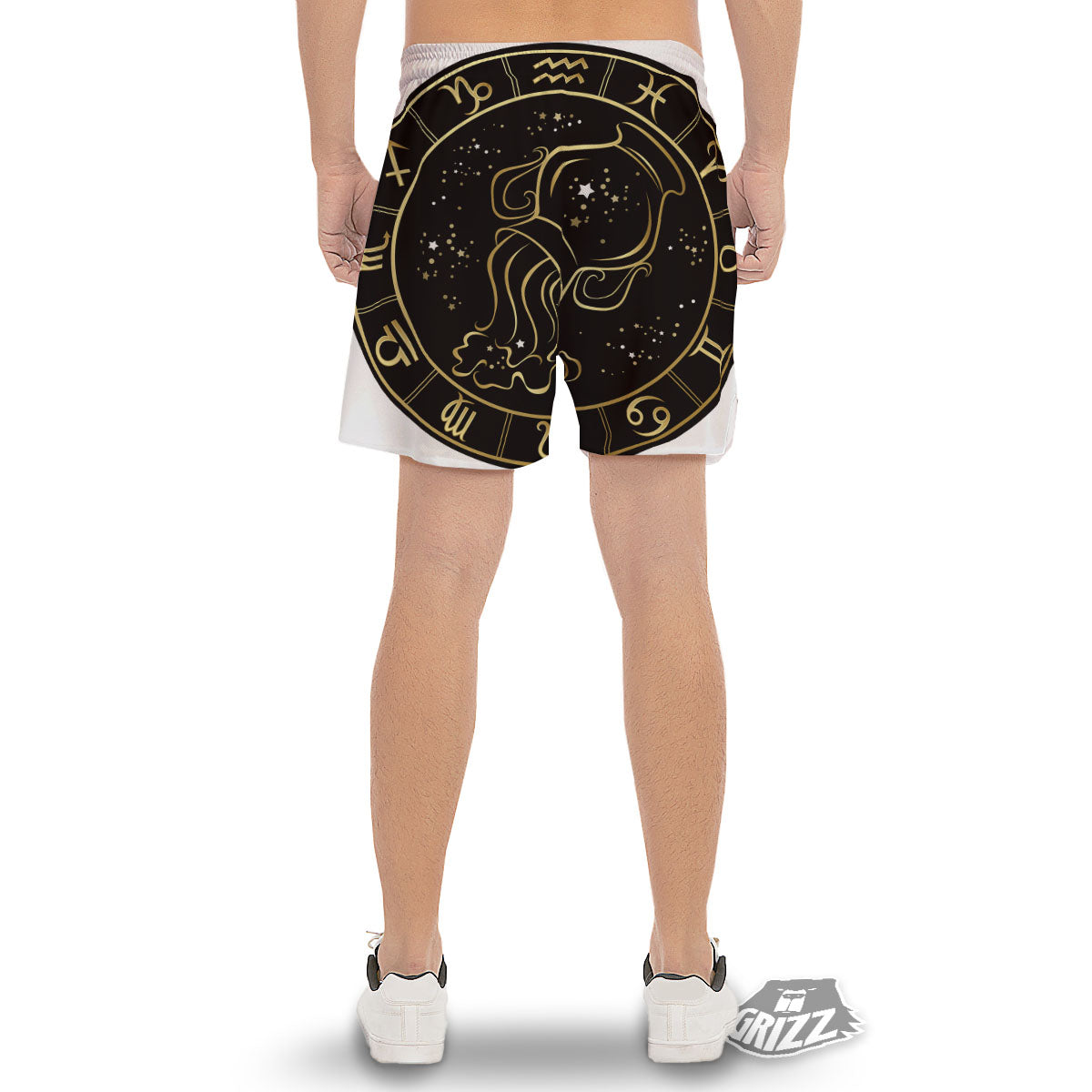 Aquarius Sign Black And Gold Print Men's Gym Shorts-grizzshop