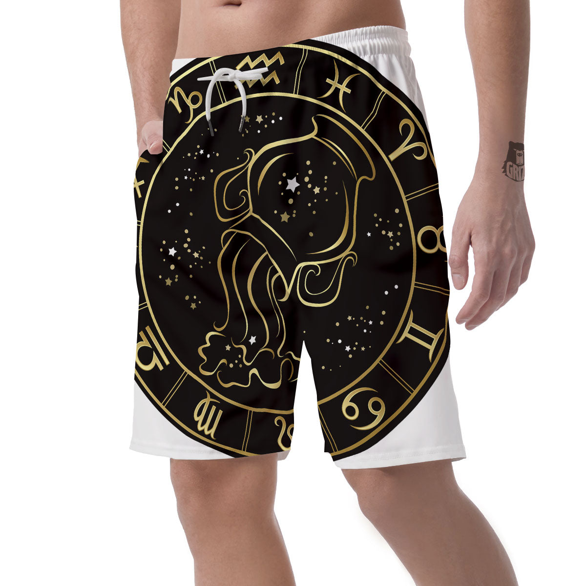 Aquarius Sign Black And Gold Print Men's Shorts-grizzshop