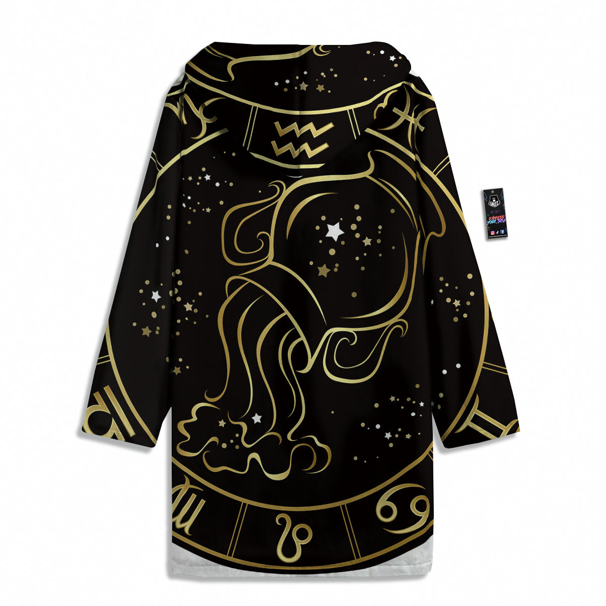 Aquarius Sign Black And Gold Print Men's Windbreaker Jacket-grizzshop