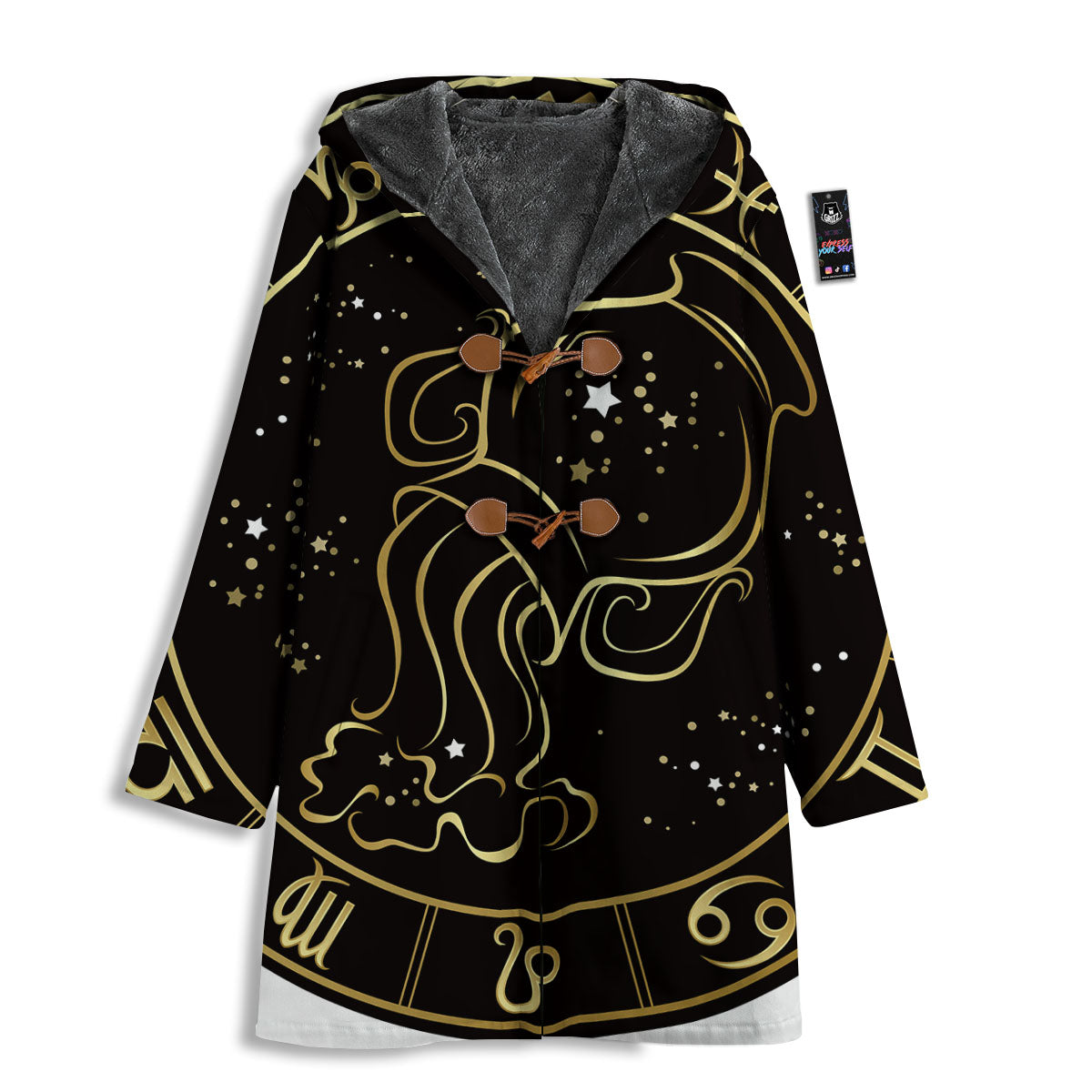 Aquarius Sign Black And Gold Print Men's Windbreaker Jacket-grizzshop