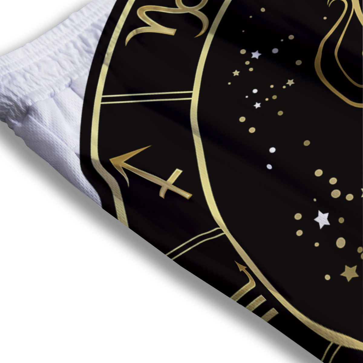 Aquarius Sign Black And Gold Print Mesh Shorts