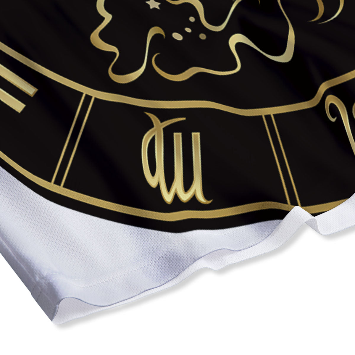 Aquarius Sign Black And Gold Print Mesh Shorts
