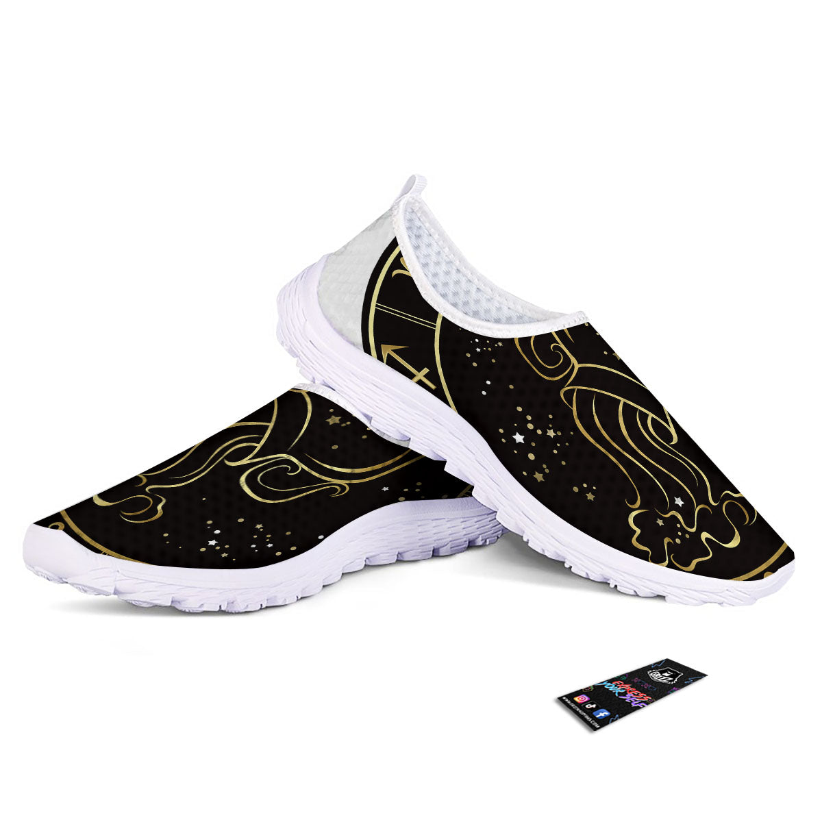 Aquarius Sign Black And Gold Print Nurse Shoes-grizzshop