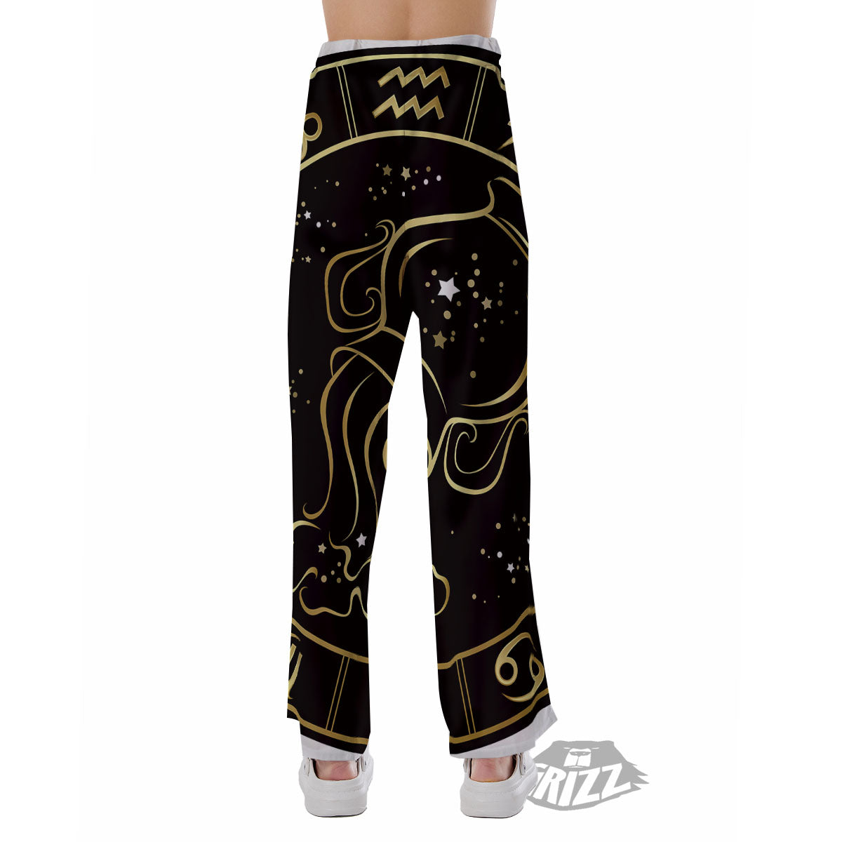 Aquarius Sign Black And Gold Print Pajama Pants-grizzshop